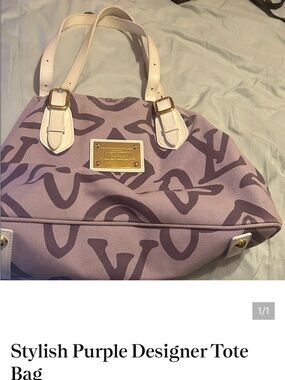 Designer Purple Tote Bag with Cream Handles